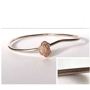 925 Sterling Silver Open Bangle Bracelet with Rose Pink Gold Colour Accent